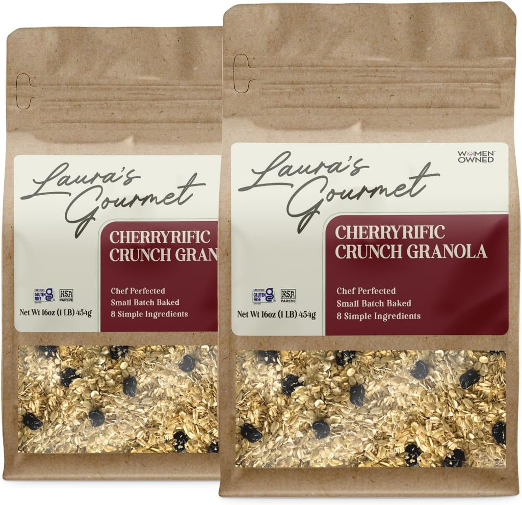 Laura's Gourmet Granola - CherryRific Crunch - Gluten, Soy & Dairy Free - Organic Agave, Chewy Tart Cherries & Flax, Vegan, Artisan, Chef's Trifecta of Taste, Texture & Mouthfeel - 16 OZ - 2 Pack