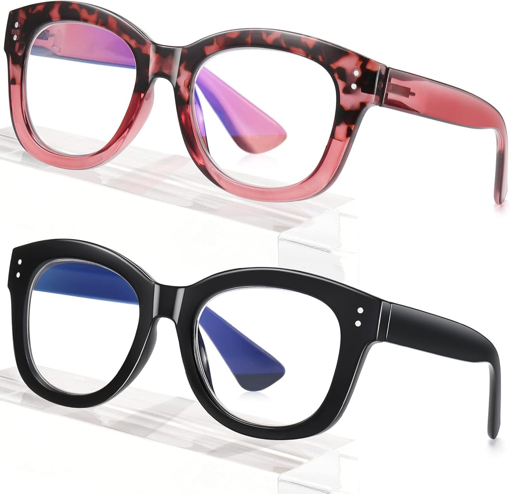 EYEGUARD 2 Pack Oversized Reading Glasses for Women Blue Light Blocking Eyeglasses Fashion Spring Hinge Readers