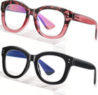 EYEGUARD 2 Pack Oversized Reading Glasses for Women Blue Light Blocking Eyeglasses Fashion Spring Hinge Readers