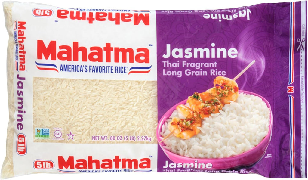 Mahatma Jasmine, 5lb Bag of Rice, Thai, Indian, or Cambodian Fragrant Flavored Rice, Stovetop or Microwave