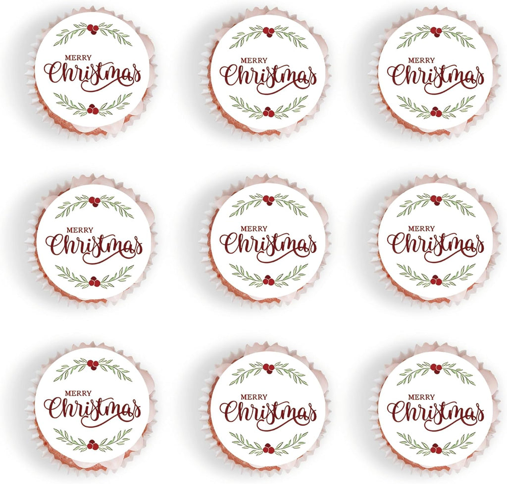 40 Pcs Edible Merry Christmas Cupcake Toppers Wafer Paper Picks for Baby Shower, Christmas Party, New Year Holiday Party Supplies