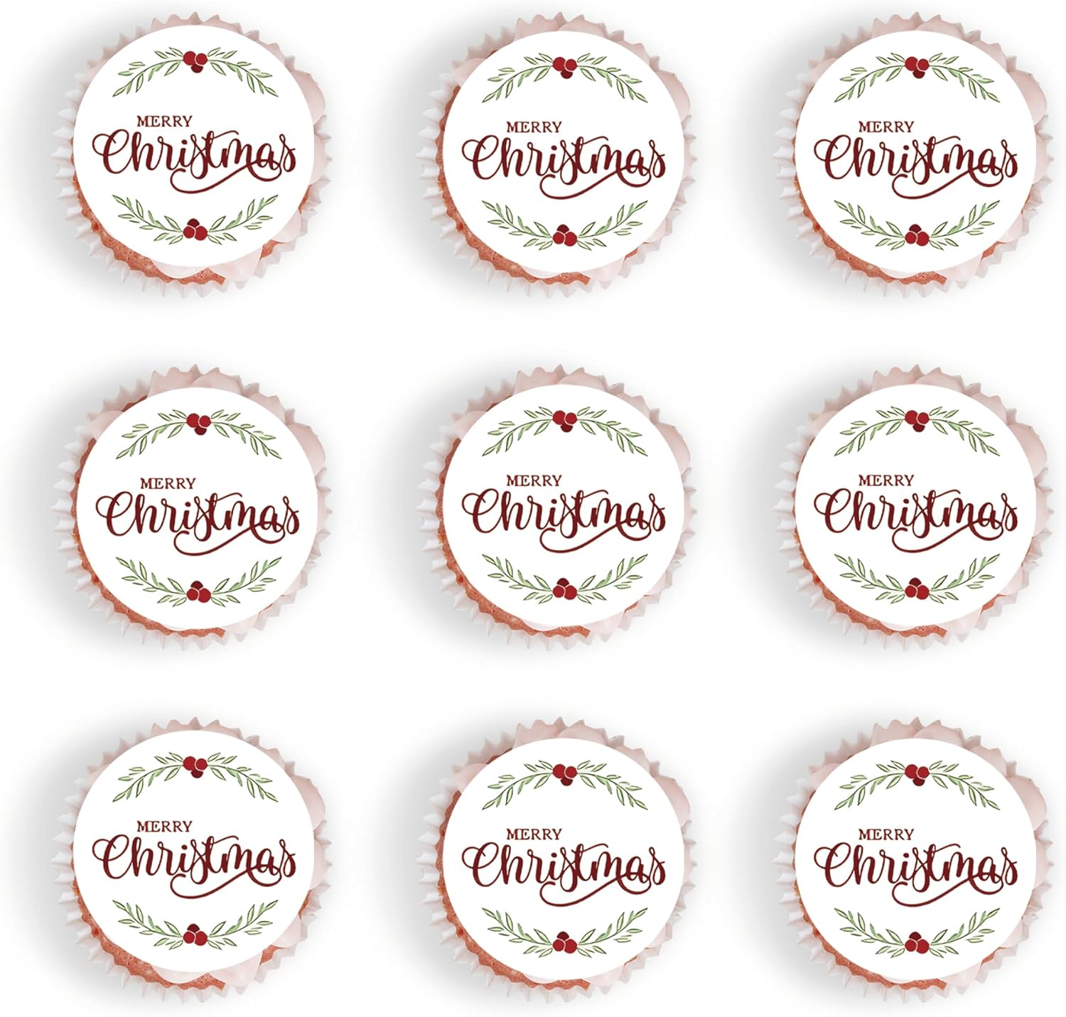 40 Pcs Edible Merry Christmas Cupcake Toppers Wafer Paper Picks for Baby Shower, Christmas Party, New Year Holiday Party Supplies