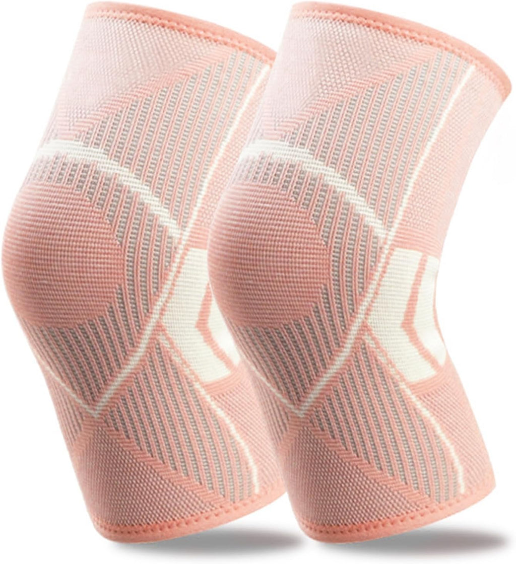 NuCamper Knee Brace for Men & Women, 2 Pack Knee Compression Sleeves for Knee Pain Relief, Knee Support Braces for Running, Sports, Workout, Arthritis, Meniscus Tear and Injury Recovery - Pink, M