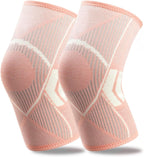 NuCamper Knee Brace for Men & Women, 2 Pack Knee Compression Sleeves for Knee Pain Relief, Knee Support Braces for Running, Sports, Workout, Arthritis, Meniscus Tear and Injury Recovery - Pink, M