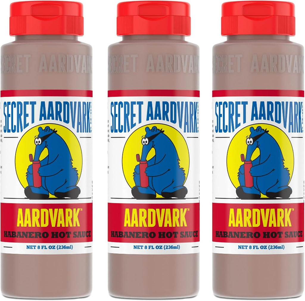 Secret Aardvark Habanero Hot Sauce - Habanero Peppers & Roasted Tomatoes, Medium Spiced Hot Sauce, BBQ Sauce, Non-GMO, Low Sugar, Low Carb, Hot Sauce & Marinade - 8 fl oz 3 Pack