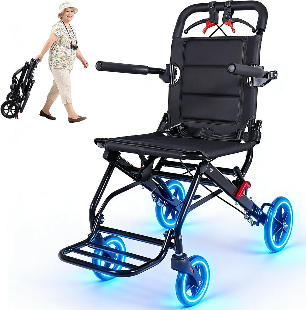 Wheelchairs for Adults Lightweight Foldable – Ultra Lightweight Transport Wheelchair, Portable Folding Transfer Chair for Seniors, Adolescents and Children, Narrow Wheelchair for Tight Spaces & Travel