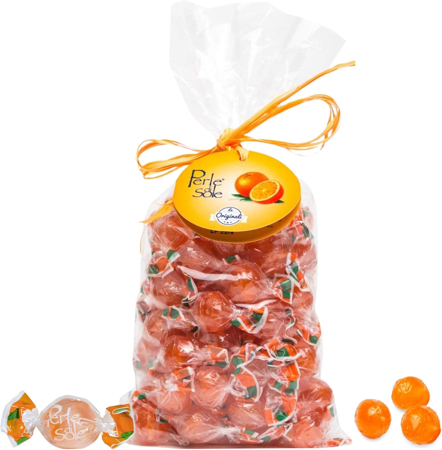 Perle di Sole Orange Hard Candy Made in Italy - Italian Hard Candy Individually Wrapped - Sour Citrus Candies - Orange Drops (17.6 oz | 500 g)