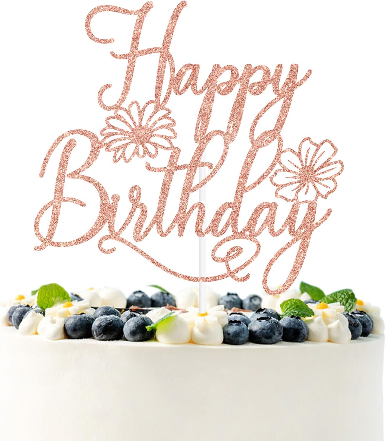 Rose Gold Spring Wildflower Happy Birthday Cake Topper, She is A Wildflower Decor, Spring Flower Themed Birthday Party Decorations Supplies