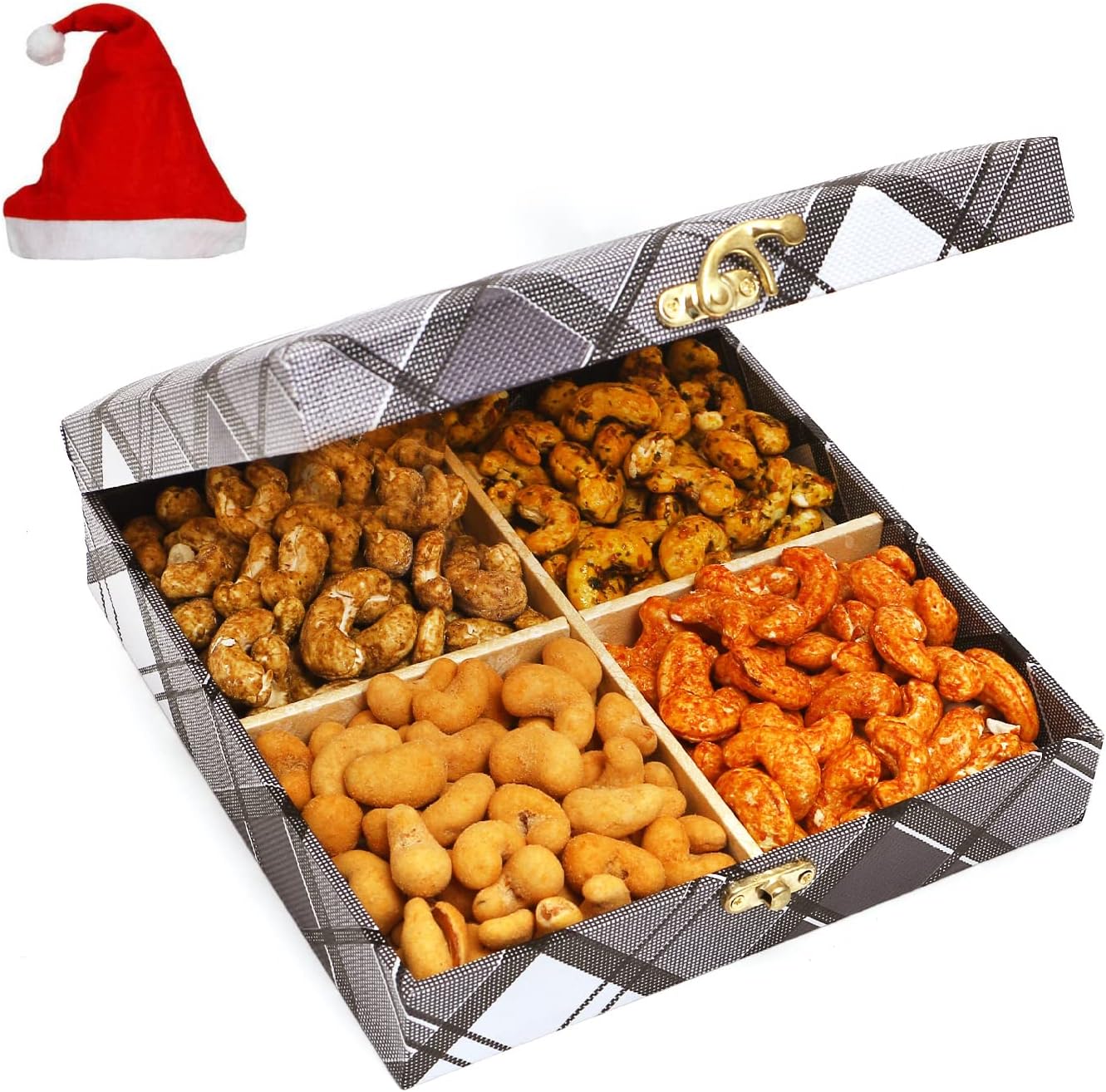 Jaiccha Ghasitaram Christmas Gifts Cross Check Wooden Dryfruits Box with Assorted Cashews