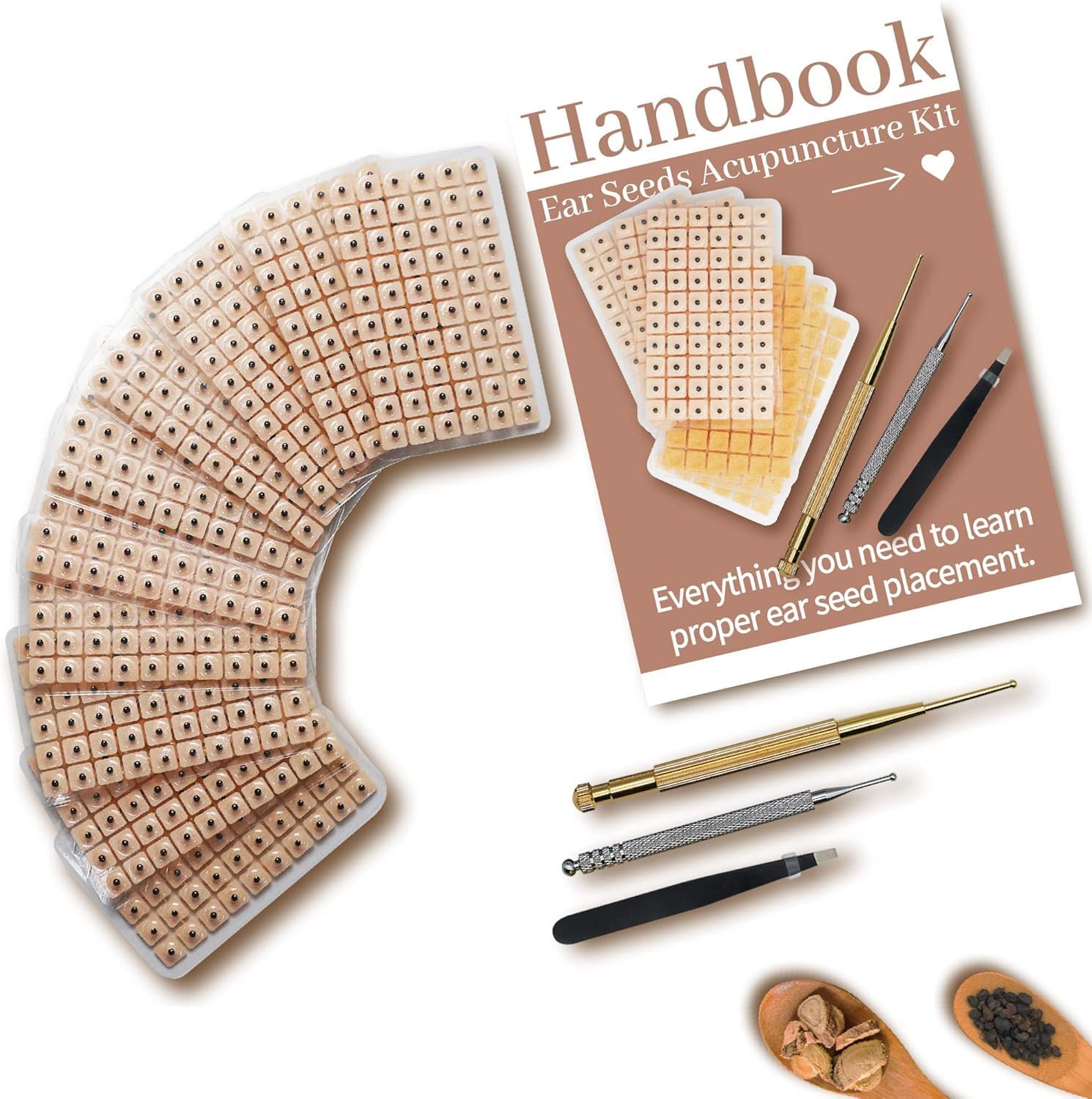 1200Pcs Ear Seeds Acupuncture Kit, Auricular Sticker Kit with Ears Seed, Acupuncture Pen, Acupressure Ear Chart, Tweezers