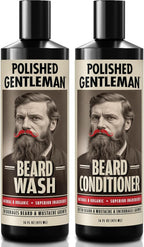 Polished Gentleman Beard Wash and Conditioner Set - Softens and Strengthens - Beard Shampoo with Growth Oil - Moisturizer & Beard Thickener - Tea Tree Unscented - Paraben-Free & Sulfate-Free (16oz)