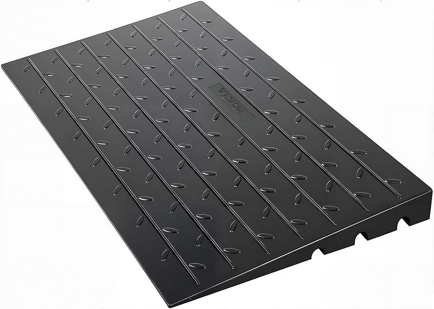 VEVOR 3" Rise Rubber Threshold Ramp, 3 Channels Cord Cover Door Ramp, No-Slip Surface, 2200 Lbs Load Capacity Rubber Ramp for for Home Doorways Driveways Curb Home Steps, 41.8" L x 24" W x 3" H, 53lbs