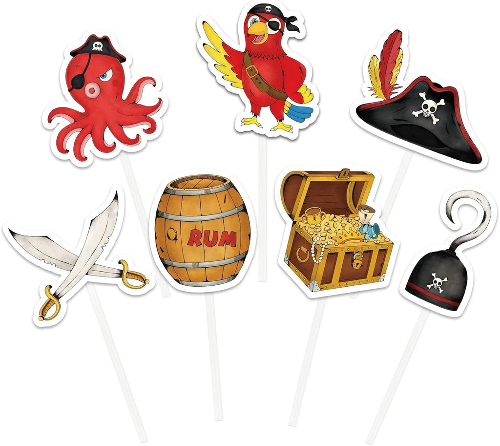 WERNNSAI 49 PCS Pirate Cupcake Toppers - Pirate Birthday Party Decorations Pirate Parrot Cake Toppers Pirate Day Party Favors Supplies Pirate Ship Cake Topper Pirate Theme Cake Decors