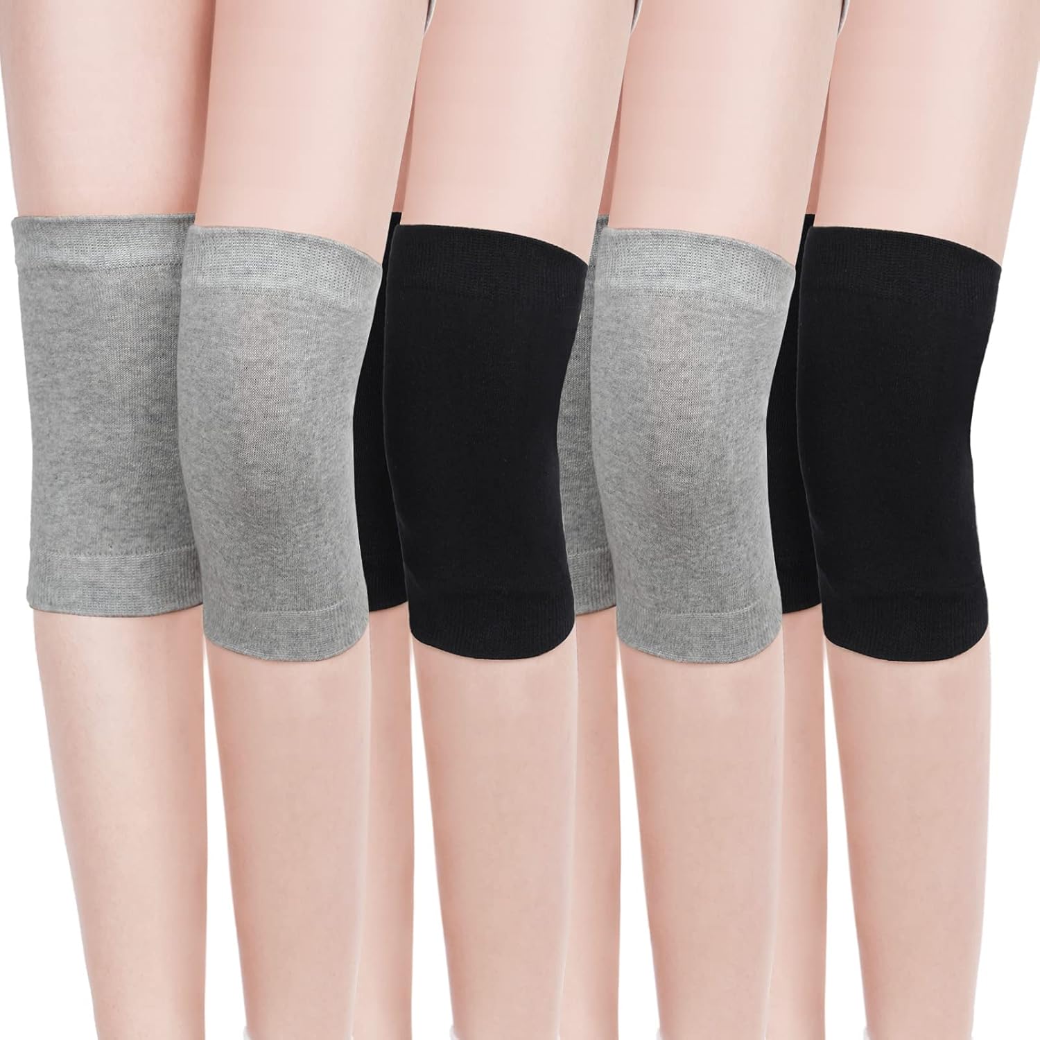 Geyoga 4 Pairs Knee Warmers for Women Men Breathable Leg Warmers Knee Brace Pad Leg Compression Sleeve for Cycling Running(Gray, Black,Large)