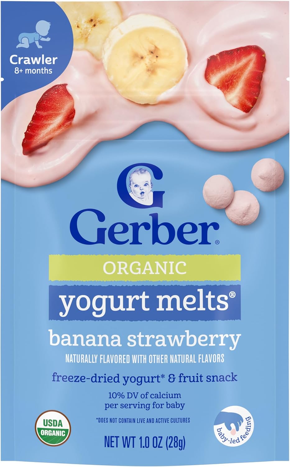 Gerber Baby Snacks Organic Yogurt Melts, Banana & Strawberry, 1 Ounce (Pack of 7)