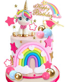 29 PCS Unicorn Cake Topper, Unicorn Rainbow Cake Decorations with Rainbow Stars Unicorn Balls Happy Birthday Cake Decorations for Boys Girls Kids Birthday Party Baby Shower Supplies (Star)
