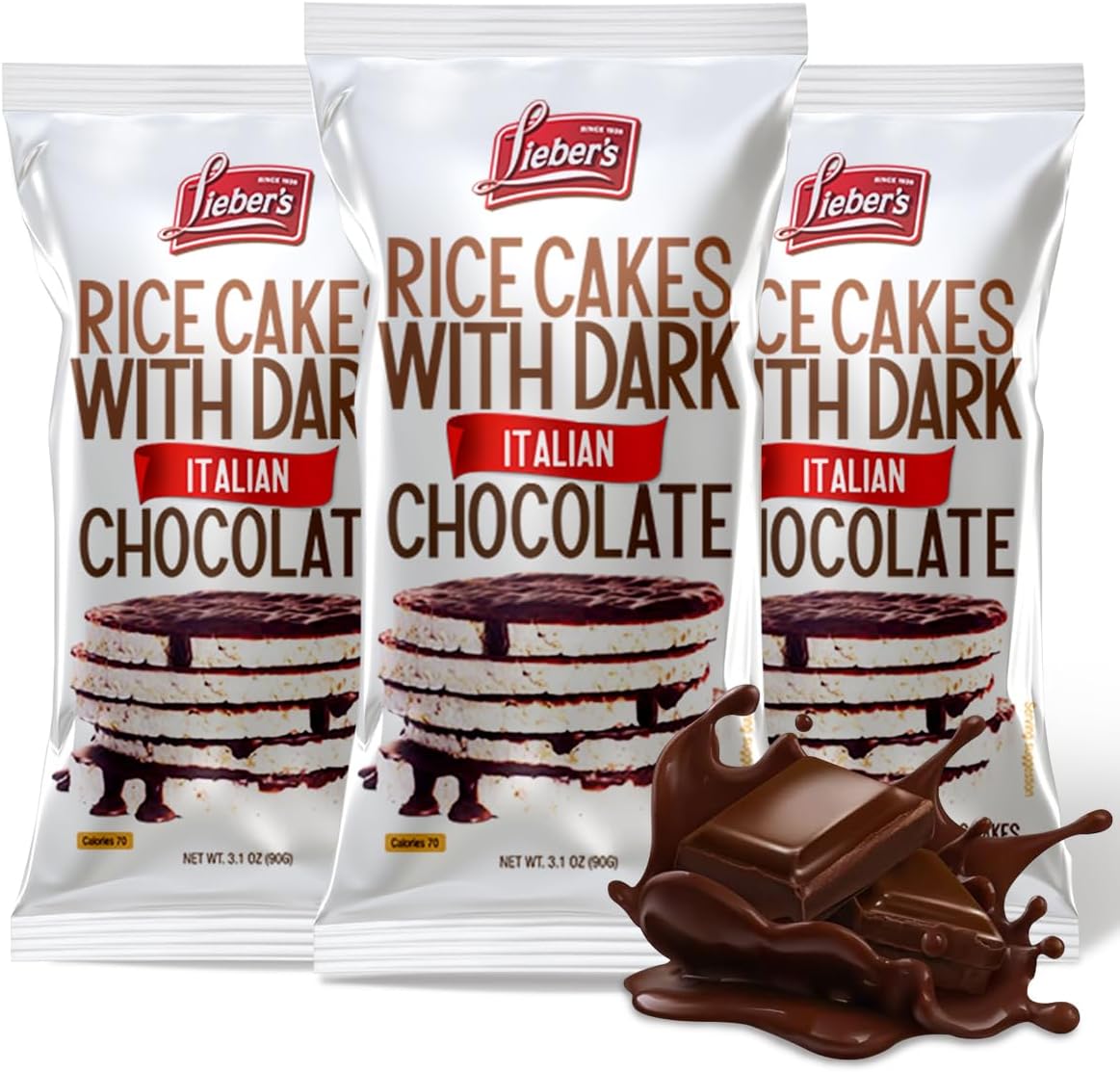 LIEBERS Dark Chocolate Rice Cakes, Kosher Certified Dairy Free, Gluten Free Snack (Dark Chocolate) Pack Of 3