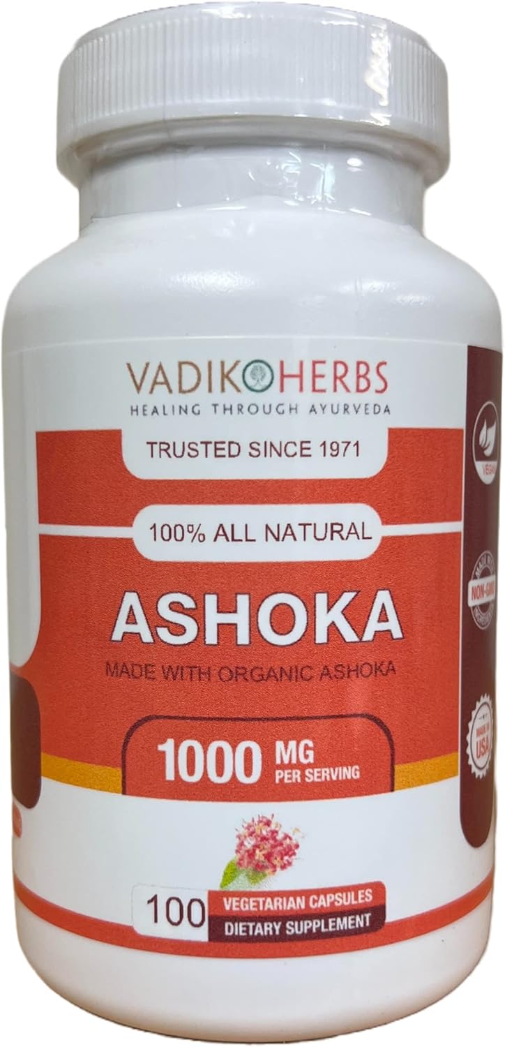 Vadik Herbs Ashoka Bark (Saraca Indica) 1000 mg Certified Organic 100 Vegicaps Natural Herbal Supplement for Women's Wellness