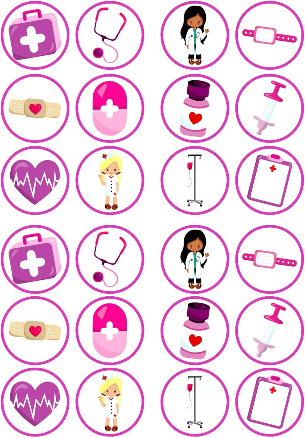 Pink Girl Nurses Edible Cupcake Toppers, Nurse Cake Decorations, Doctor Edible Cake Toppers, Nurse Graduation Decorations, Retirement Cookie Decor 24 x 1.5 Inch / 4cm Discs UNCUT (Pack of 24)