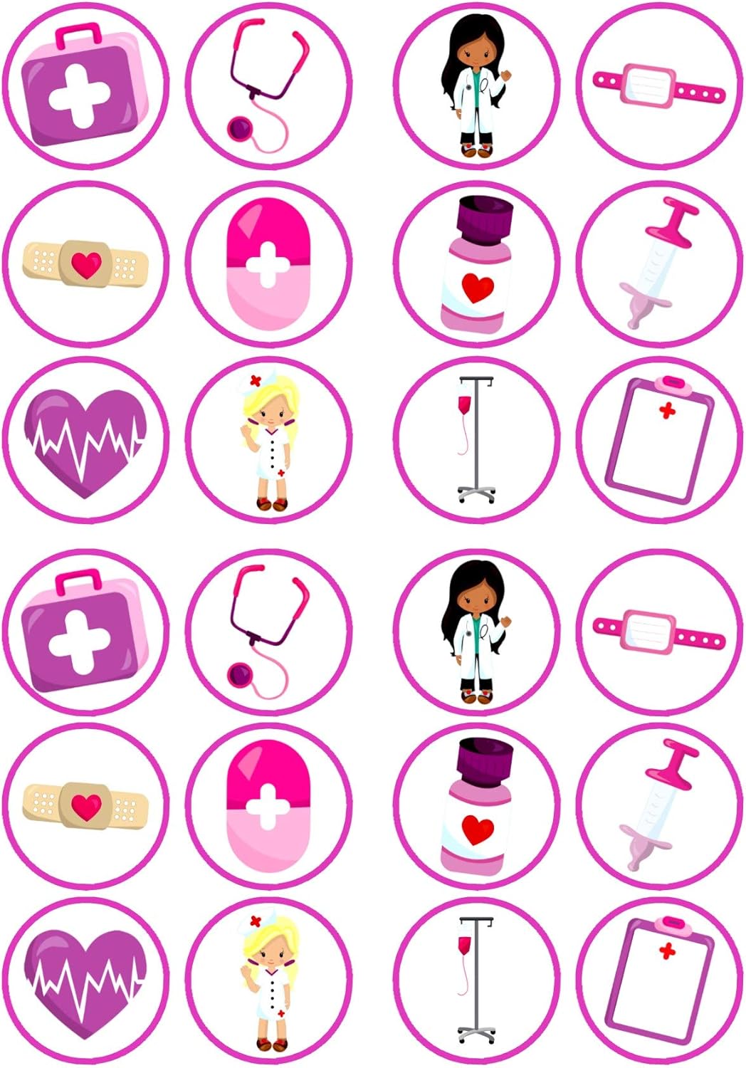 Pink Girl Nurses Edible Cupcake Toppers, Nurse Cake Decorations, Doctor Edible Cake Toppers, Nurse Graduation Decorations, Retirement Cookie Decor 24 x 1.5 Inch / 4cm Discs UNCUT (Pack of 24)