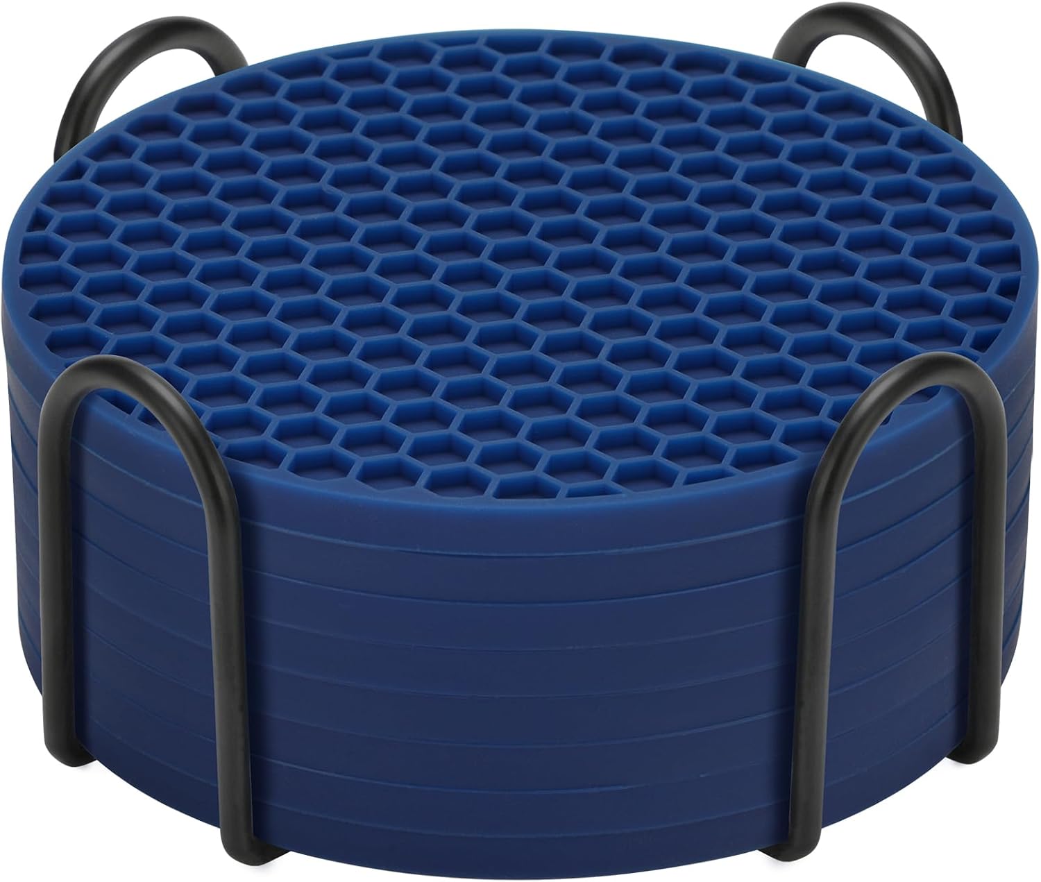 TWTLi Silicone Coasters Set of 8 with Holder,Coasters Drinks,Beer,Coffee Coasters,Suitable Kinds Cups,Hot or Cold,Anti-SLI,Non-Stick,Anti-Overflow Tabletop Protection and Decor (8 Pcs, Navy Blue)
