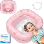 Inflatable Shampoo Basin - Portable Shampoo Bowl, Hair Washing Basin for Bedridden, Disabled,Injured, Hair Wash Tub for Dreadlocks and at Home Sink Washing (Pink-Bowtie, 15in Inner)