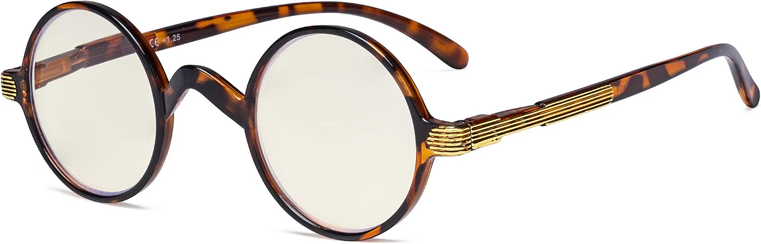 Eyekepper Round Blue Light Filter Glasses Women Men - Blocking UV Ray Anti Screen Glare Computer Readers - Brown/Tortoise +0.50