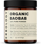 Erbology Organic Baobab Powder 3.2 oz - 45 Servings - Skin Health and Immunity Support - Rich in Vitamin C, B Vitamins and Polyphenols - Sustainably Sourced Straight from Farm - Vegan - GMO-Free