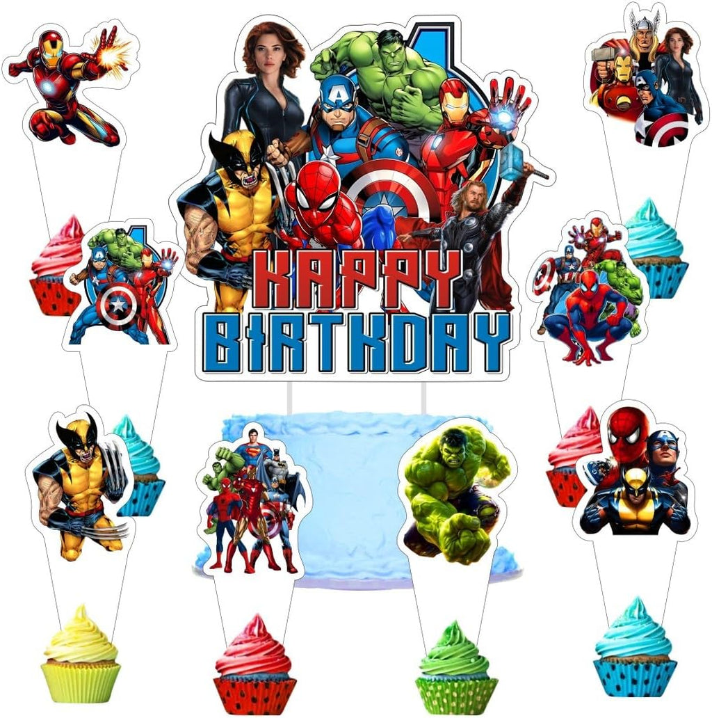 25pcs Superhero Cake Decorations with 24pcs Cupcake Toppers, 1pcs Cake Topper for Superhero Birthday Party Supplies