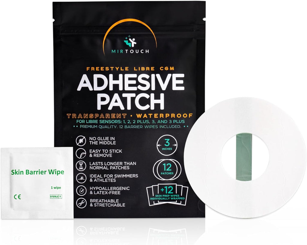 Transparent Waterproof CGM Sensor Patches for Freestyle Libre 1, 2, 3 - No Glue in Center - 24 Freestyle Libre Adhesive Patches with 24 Skin Prep Wipes - Hypoallergenic Glucose Monitor Patch Set