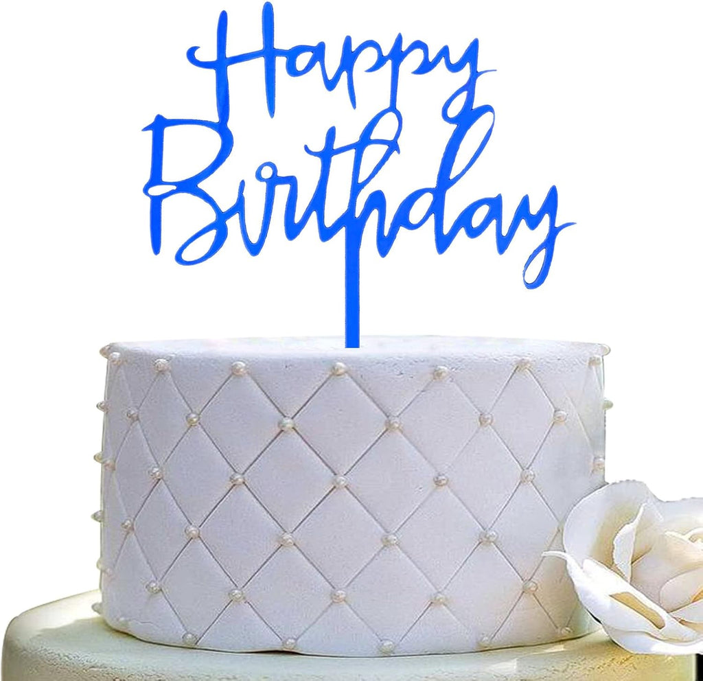 JIEEIN Happy Birthday Cake Topper Party Decorations, Sapphire Blue Acrylic Birthday Cake Topper
