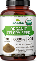 Zazzee USDA Organic Celery Seed 20:1 Extract, 120 Vegan Capsules, 4 Month Supply, Apium Graveolens, Antioxidant & Cellular Support, Organic Herbal Supplement, All-Natural, Non-GMO, Made in the USA