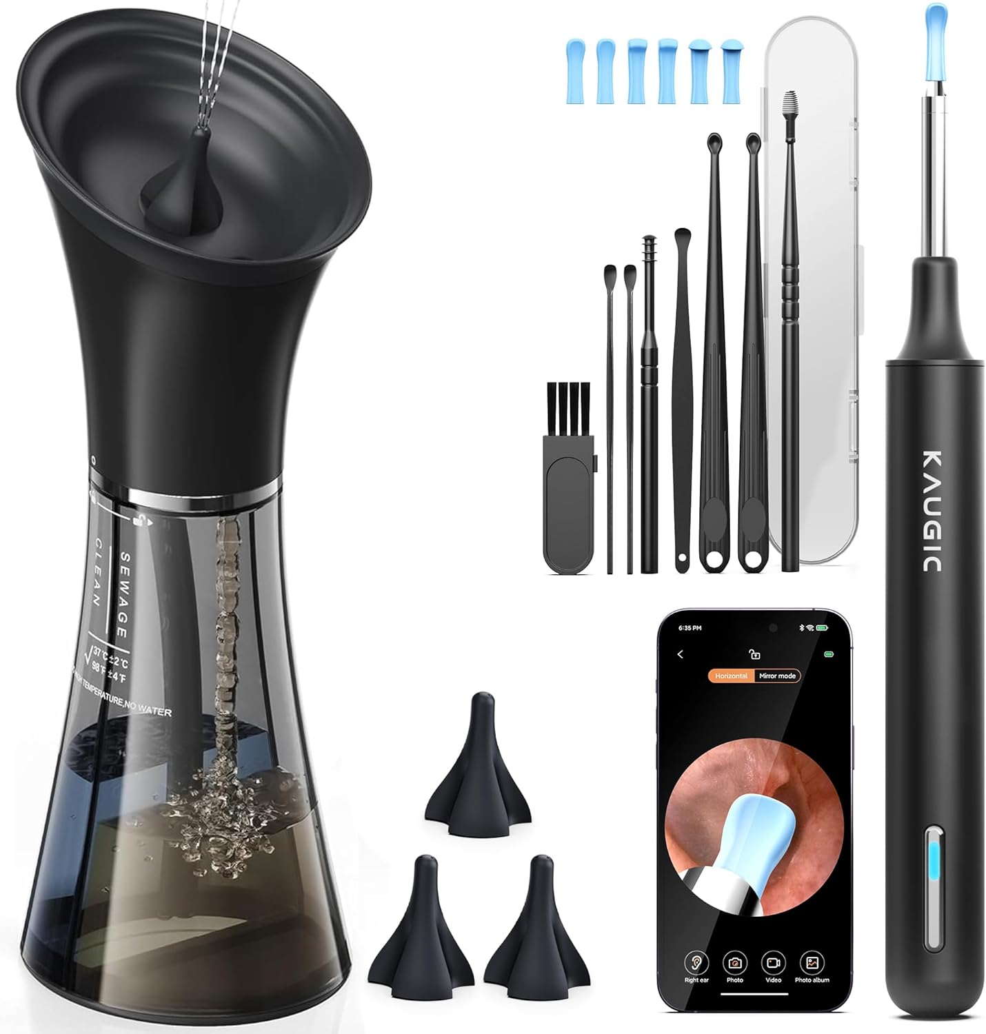 KAUGIC Ear Wax Removal Kit with Camera – Ear Cleaner Tool for Safe & Effective Ear Care – Includes Ear Camera for Visual Inspection & Gentle Ear Irrigation System – Complete Ear Cleaning Solution