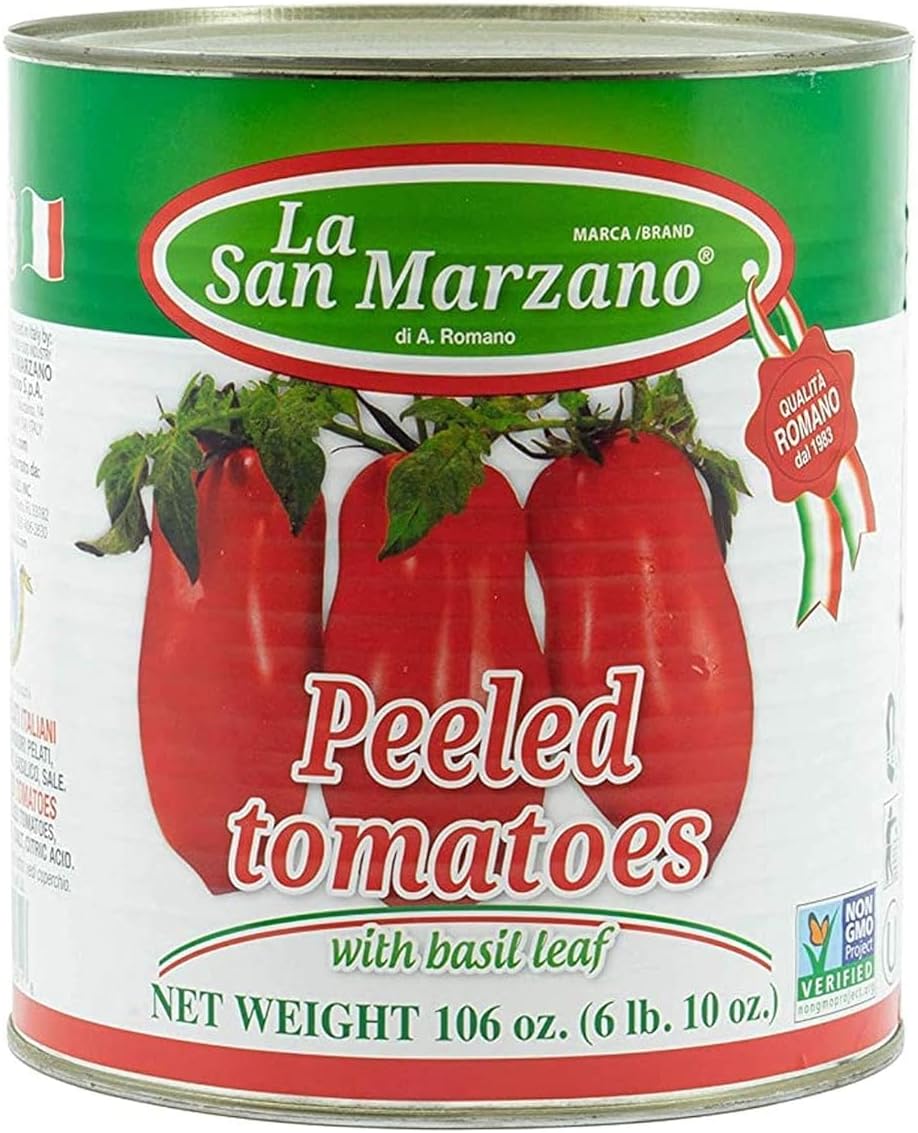 La San Marzano Large Can, Peeled Plum Tomatoes in Puree with Basil Leaf, 106 oz (#10 Can), Premium Quality, 100% Product of Italy, Authentic Italian Flavor
