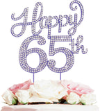 Happy 65th Birthday Decorations,65th Birthday Purple Rhinestone Cake Topper - Cheers to 65 Years Old Bday Party Metal Sparkly Cake Centerpieces Sign.