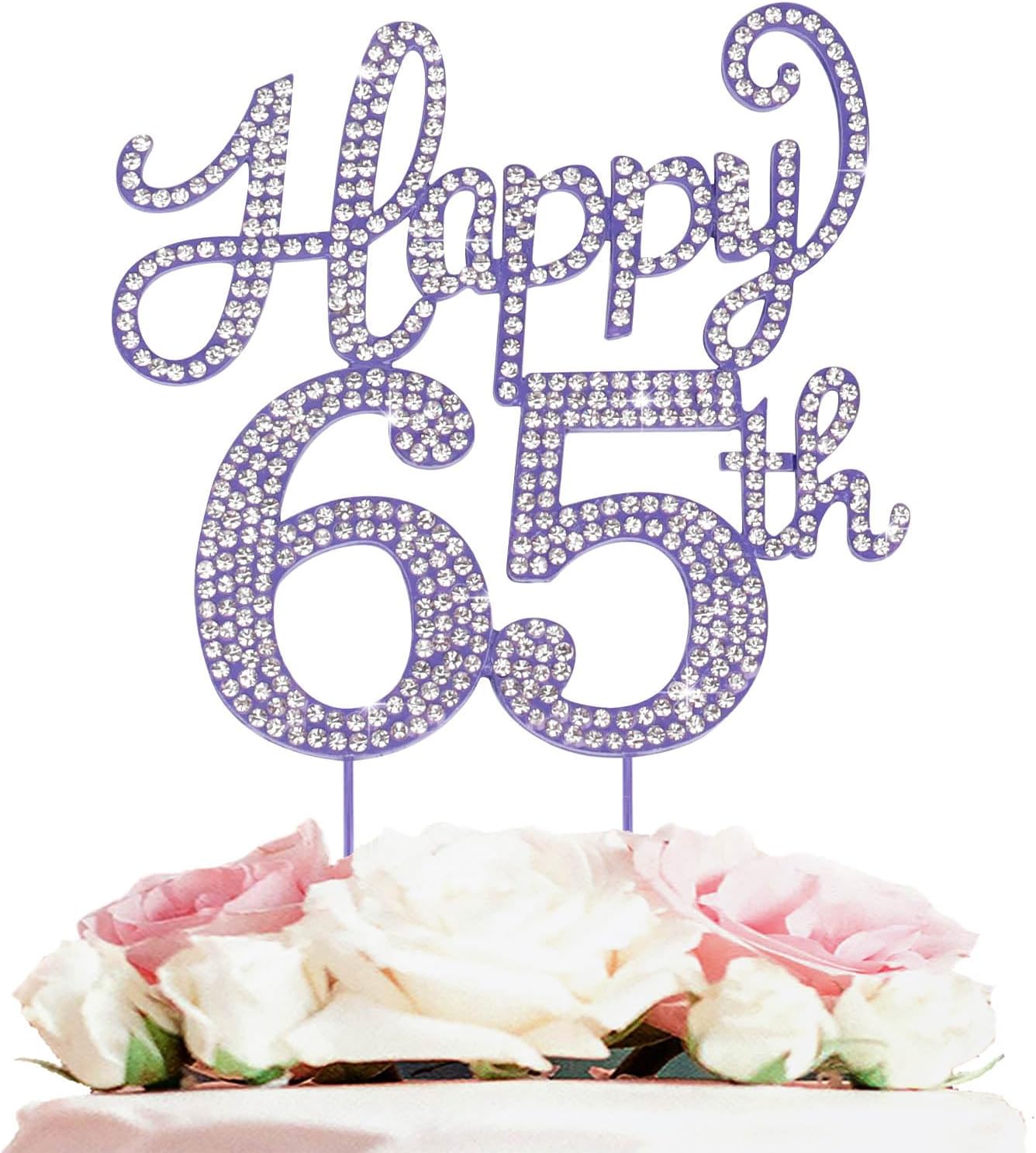 Happy 65th Birthday Decorations,65th Birthday Purple Rhinestone Cake Topper - Cheers to 65 Years Old Bday Party Metal Sparkly Cake Centerpieces Sign.