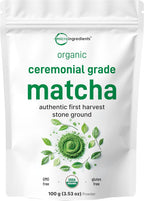 Micro Ingredients Organic Ceremonial Grade Matcha Powder, 100 Servings | Authentic Japanese First Harvest Matcha Green Tea Powder For Barista-Grade Latte, Beverage & Baking