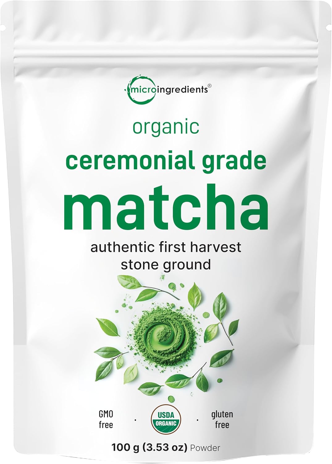 Micro Ingredients Organic Ceremonial Grade Matcha Powder, 100 Servings | Authentic Japanese First Harvest Matcha Green Tea Powder For Barista-Grade Latte, Beverage & Baking