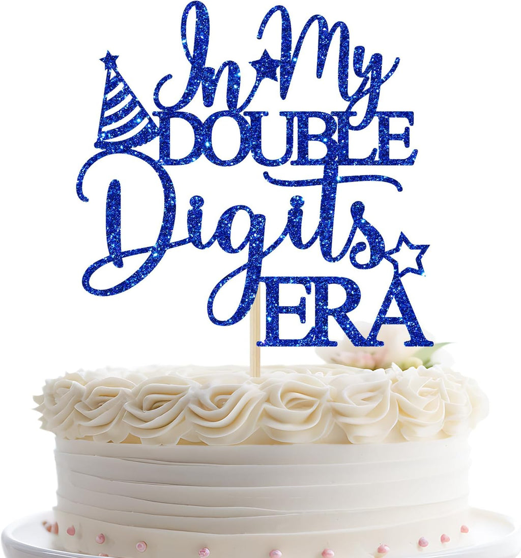 In My Double Digits Era Cake Topper Out Single Digits I'm 10 Decorations 10th Birthday Party Decoration Happy 10th Birthday Cake Decor Blue Glitter