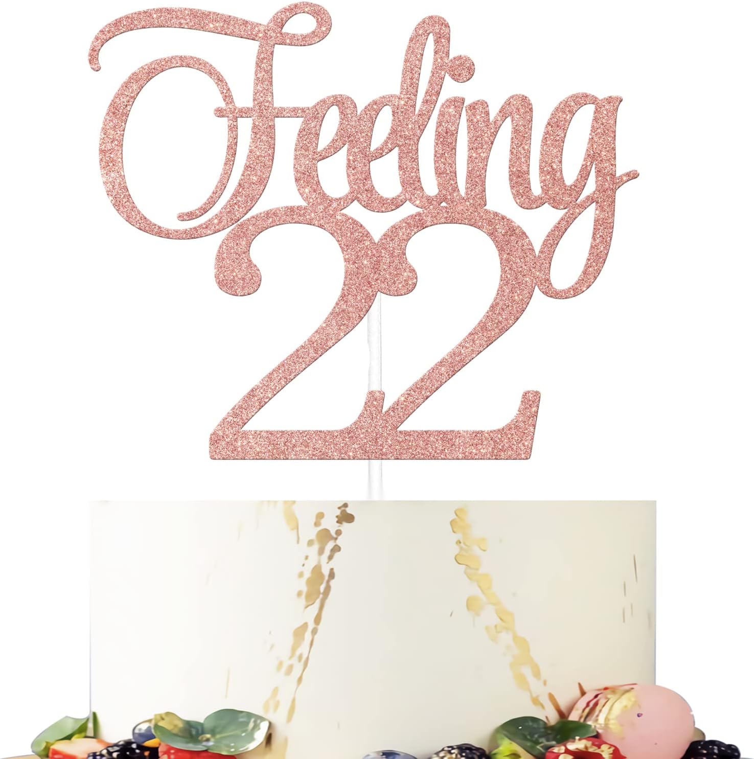 Feeling 22 Cake Topper,22nd Birthday Party Cake Decor,Hello 22,Cheers To Twenty-Two Years Old Birthday Party Decoration Supplies Rose Gold