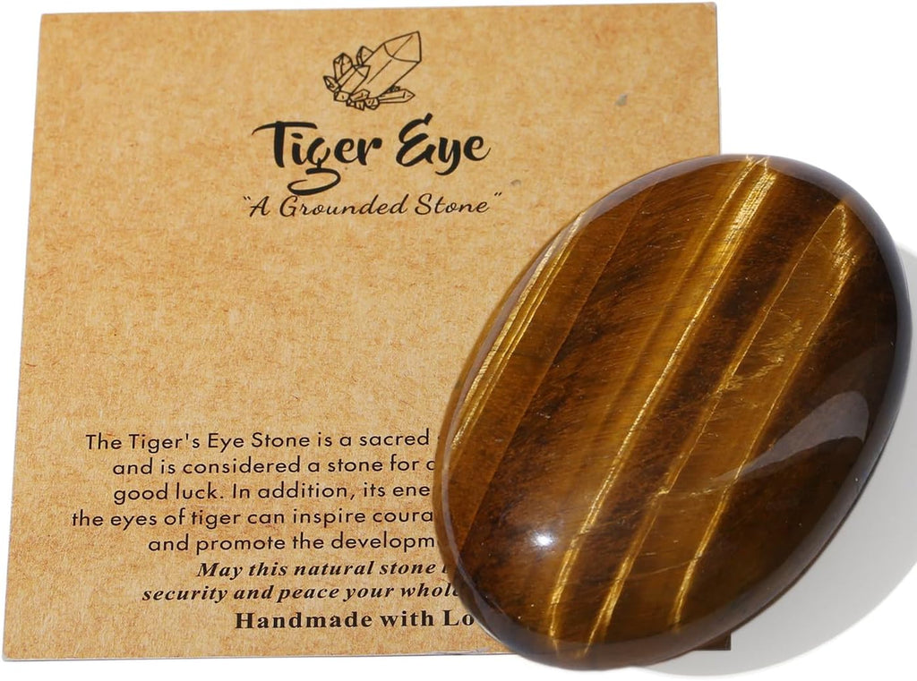 MAIBAOTA 2.4" Tiger Eye Crystal Stone Polished Palm Stone 0.7" Thick Natural Reiki Gemstone Healing Crystals Worry Stone Energy Balancing Anxiety Stress Relief Meditation 1 Pc