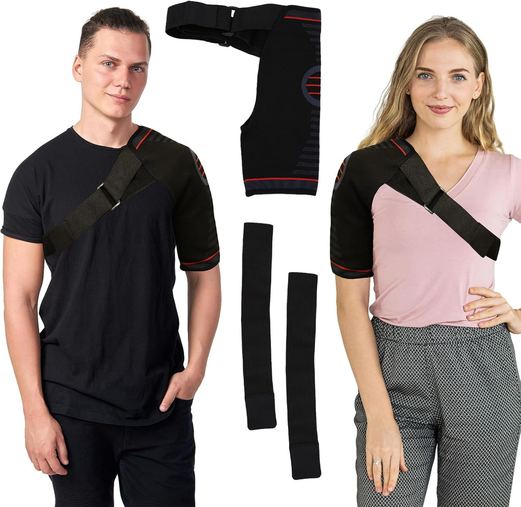 Adjustable Shoulder Brace for Women & Men,Shoulder Pain Relief & Sports Protection，Rotator Cuff Compression Sleeve With replacement straps -One Size Fits Most (Black)
