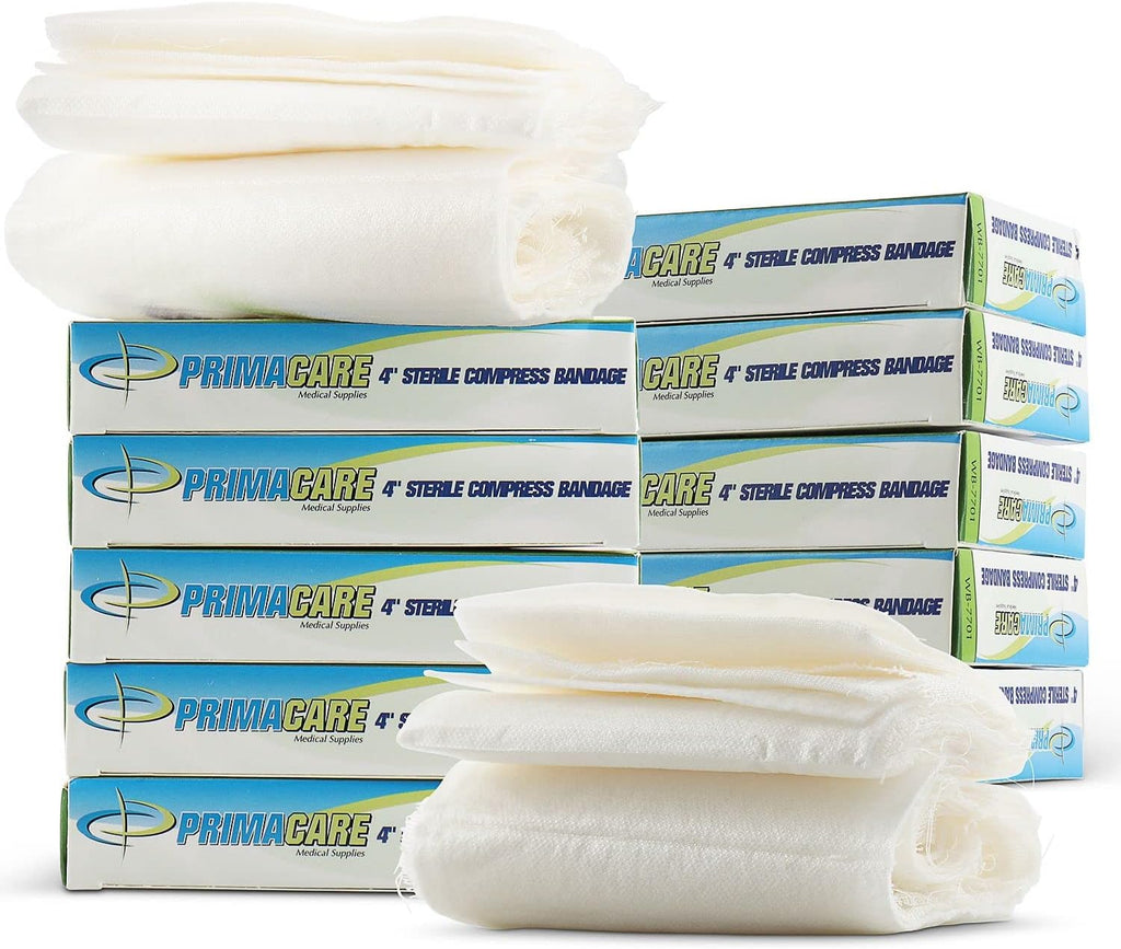 PrimaCare WB-7701-CS First Aid Sterile Compress Bandage for Wound Dressing, Medical Supplies Gauze Bandage Roll, 4" x 7", Pack of 12