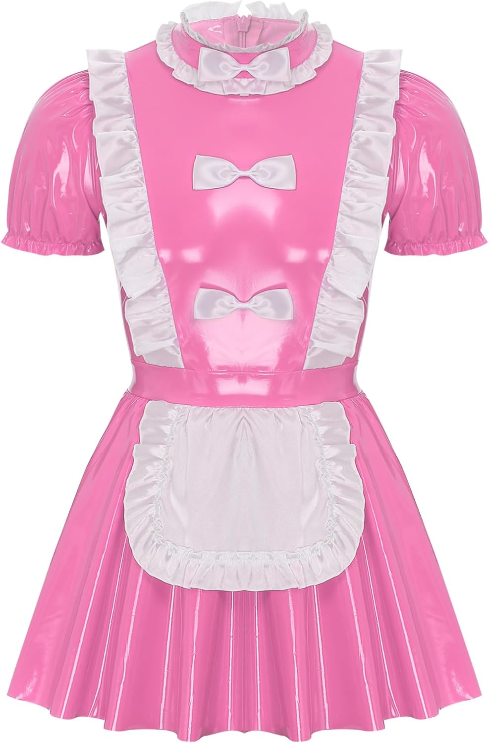 YiZYiF Mens Sissy Wet Look Lace French Maid Bodysuit Roleplay Cosplay Lingerie Costumes Leotard
