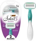 BIC Soleil 5 Sensitive Women's Disposable Razors With 360 Degree Moisture Strips For Enhanced Glide, Shaving Razors With 5 Blades, 2 Count