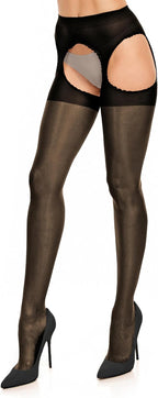 GLAMORY Plaisir Ouvert 20 Plus Size Stockings – Sheer Suspender Pantyhose with Open Crotch, Elegant Lingerie Look, Black