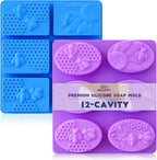 HKNMTT Silicone Bee Honeycomb Flower Oval Bar Molds, 6 Shapes 12 Cavities for Candy Soap Making Shower Steamer Homemade Bath Bomb Lotion Shampoo Bar Dessert DIY Set Non-stick Craft Food Grade 2 Pack