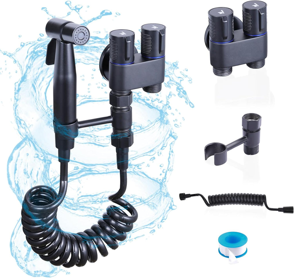 Handheld Toilet Bidet Sprayer for Toilet, Muslim Shower Bidet Toilet Hose Sprayer Kit, Jet Spray Bidet Attachment Connected to Faucet for Cloth Diaper Care and Feminine Wash (Black)