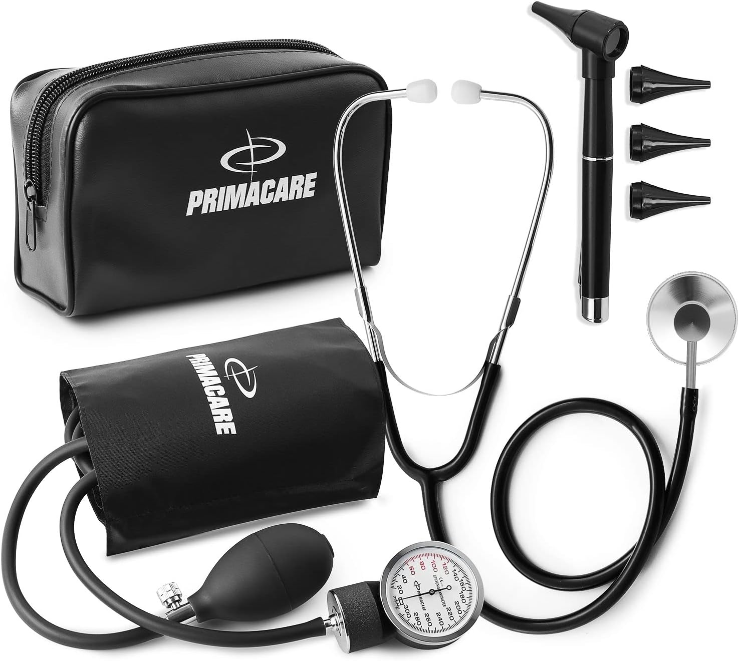 Primacare DS-9199 Nurse Essentials Starter Kit – Adult Aneroid Sphygmomanometer, Classic Stethoscope & Mini Diagnostic Otoscope with Travel Case