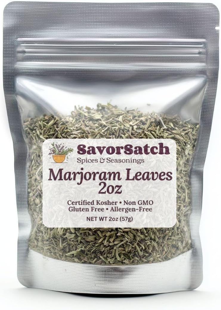 SavorSatch Marjoram Leaves – 2 oz Resealable Stand-Up Pouch | Whole Dried Marjoram Herb for Cooking, Seasoning & Spice Blends
